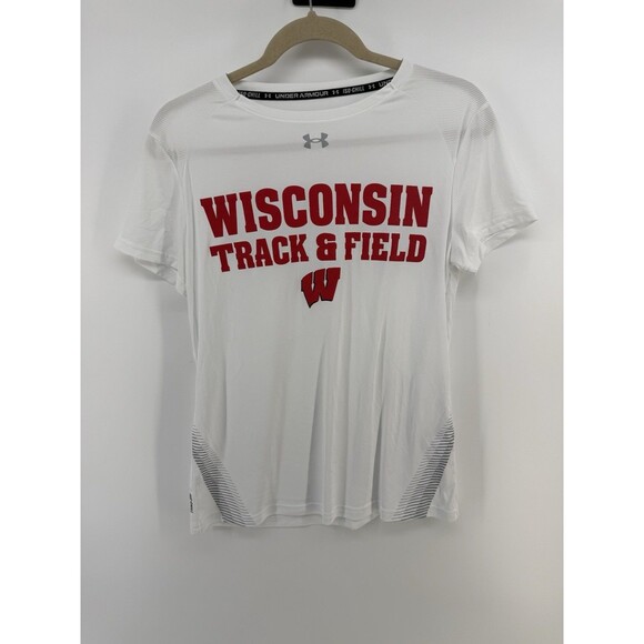 Wisconsin Badgers Under Armour Short Sleeve Shirt Men's White track and field S - Picture 1 of 8